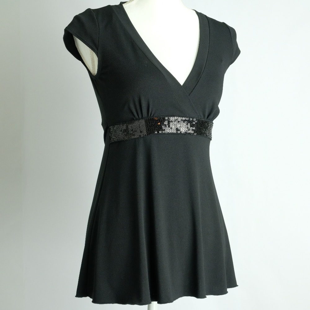 Byer California Black Sequin Tie-in-Back Top Small